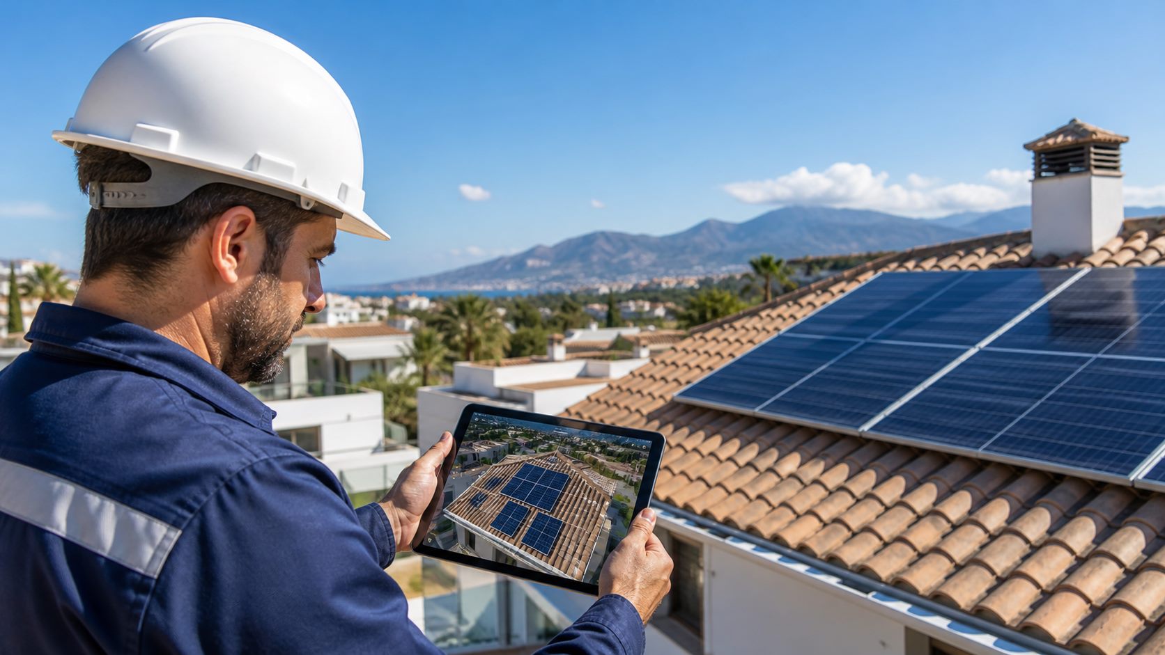 Ingeniero revisando el diseño de una instalación fotovoltaica a medida en Murcia
